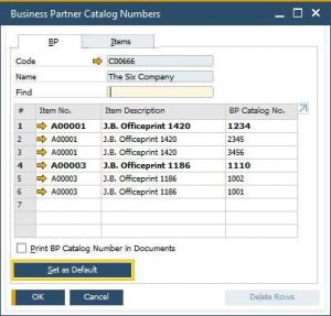 Set Default BP Catalog Number 1